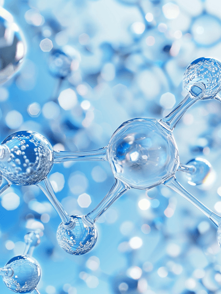 创意蓝色结构化学实验医疗抽象分子设计清澈的蓝色水原子