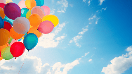 创意蓝天白云下的彩色气球儿童节开心快乐