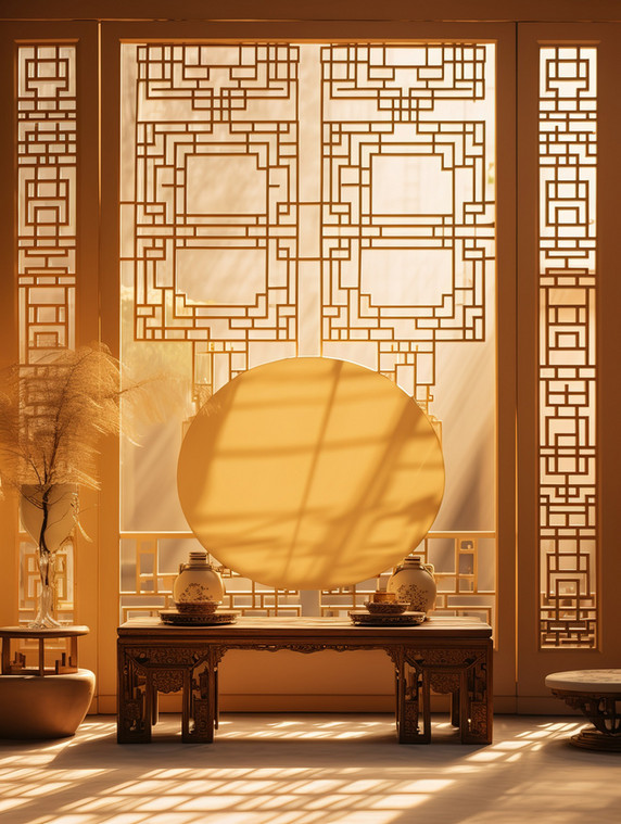 创意中国风意境门窗剪影复古窗户光影传统建筑素材