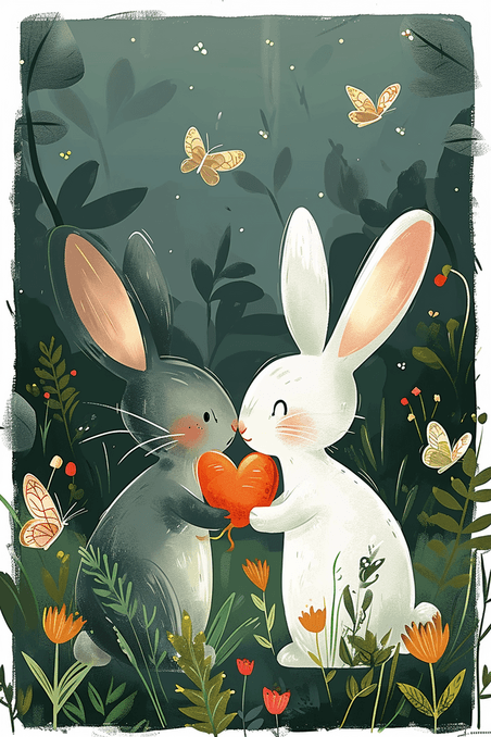 创意插画春天可爱兔子春天童话