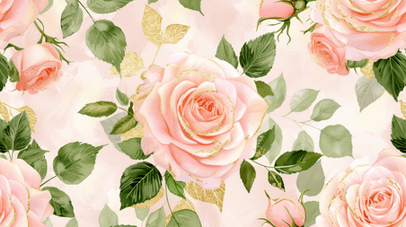 创意粉色浪漫盛开的花朵插画2家纺面料花纹底纹背景春天玫瑰花
