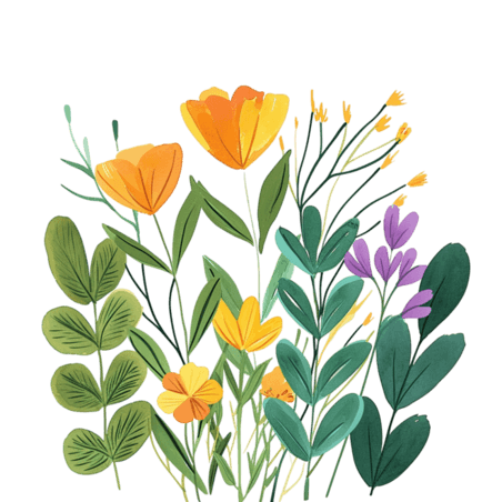 创意春天花草植物花朵元素插画手绘