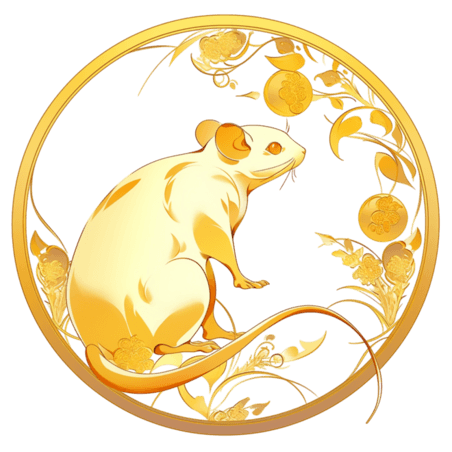 创意十二生肖元素手绘老鼠金箔金色纹理动物