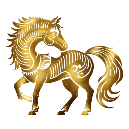创意新年骏马剪纸风金色金色纹理动物马匹