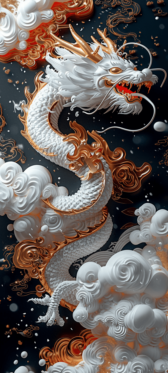 创意雕刻龙祥云立体插画龙年春节浮雕神兽