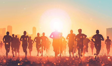 创意马拉松赛运动人物剪影奔跑夕阳