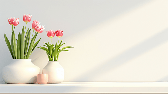 创意简约唯美白色花瓶里插花的文艺春季花朵植物郁金香背景2