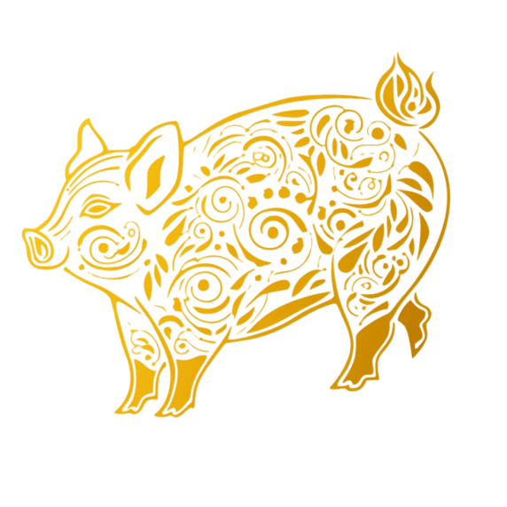 金色纹理动物创意十二生肖小猪金箔元素手绘