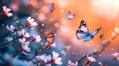 创意花间飞舞的蝴蝶摄影春天植物