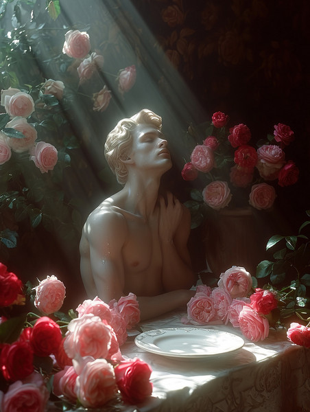 创意艺术感浪漫情人节桌子上摆满玫瑰背景图片