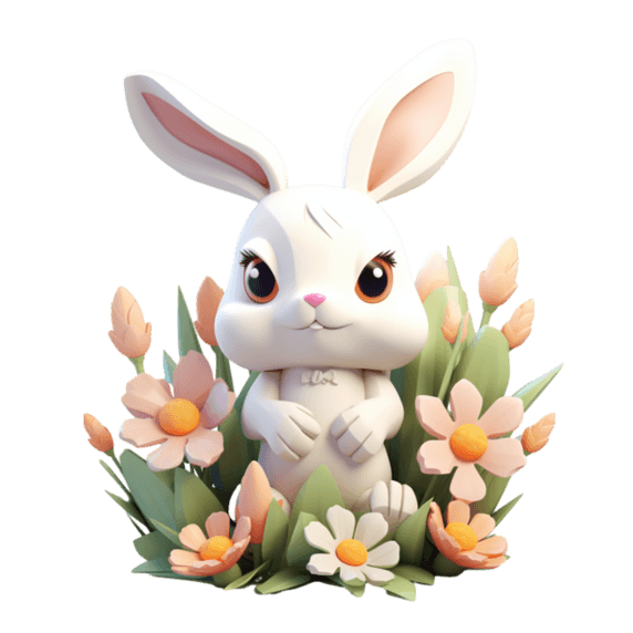 创意春天3D兔子复活节ai绘画可爱兔子元素免抠图案