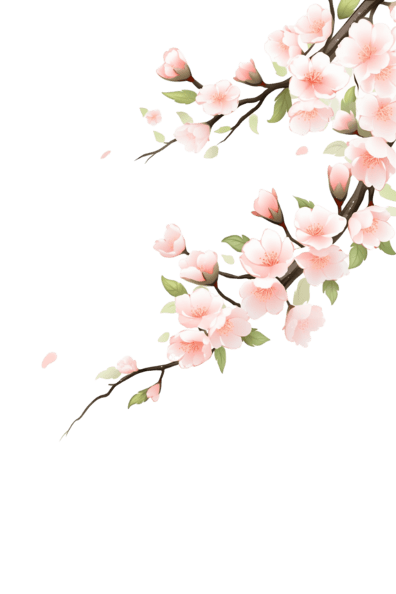 创意春天手绘盛开的樱花枝元素桃花树枝