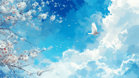 创意春天蓝天白云鸟儿天空