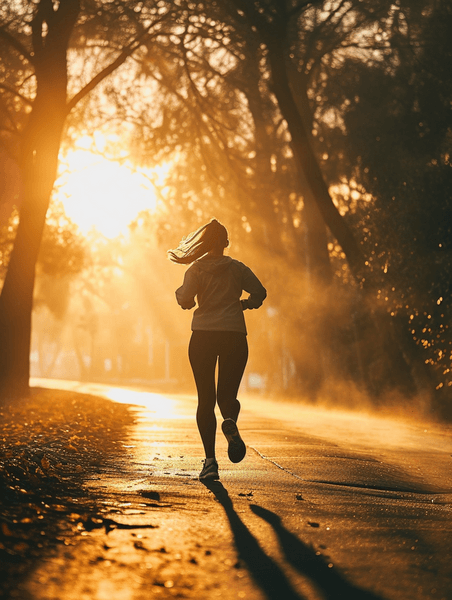 创意运动跑步迎着阳光晨跑跑步的人锻炼运动