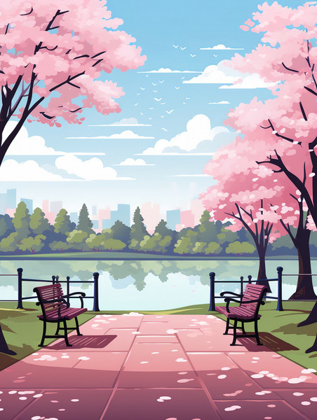 创意公园两侧樱花树盛开插图