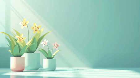 创意简约绿色墙面有花瓶花朵文艺春季花朵植物的背景图8