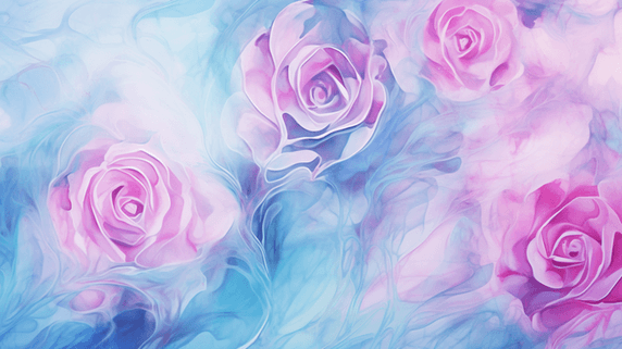 创意清新春天浪漫情人节蓝粉色水粉质感玫瑰背景
