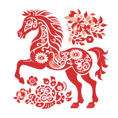 创意红色窗花动物剪纸风传统十二生肖马