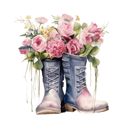 创意水彩可爱雨鞋花朵艺术胶鞋元素免抠图案