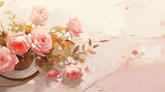 创意唯美浪漫粉色花瓣玫瑰花水彩七夕情人节插画2