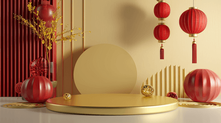 创意中国风金色中式新年年货节电商展台设计