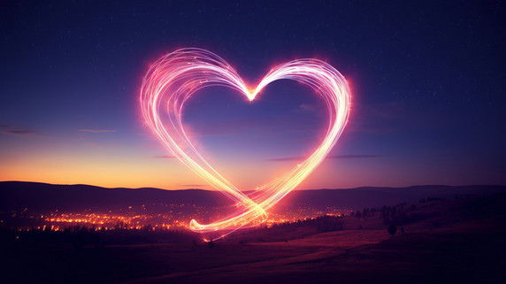 创意光迹霓虹烟花爱心照片在夜空中形成心形原创插画