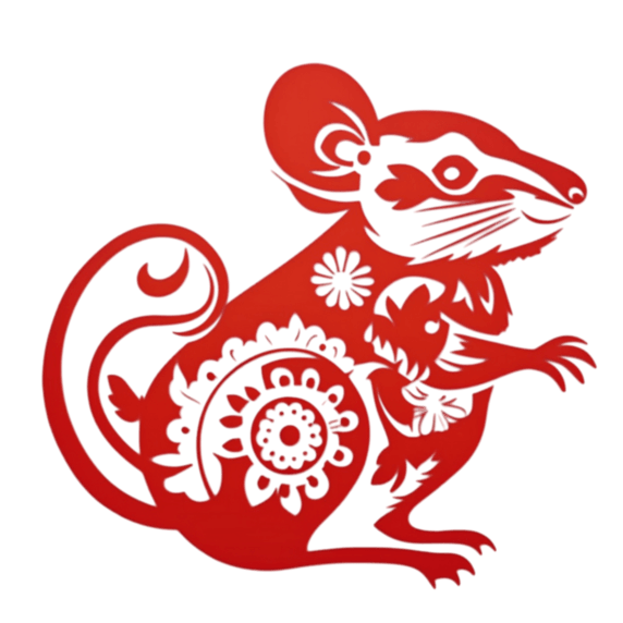 创意红色传统剪纸十二生肖鼠设计图窗花动物