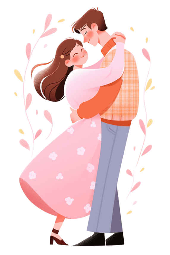 创意约会卡通人物拥抱手绘元素情侣插画