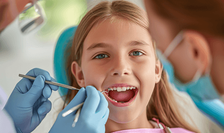 创意牙医给小女孩检查蛀牙儿童牙科体检