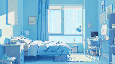 创意简约温馨手绘卧室的蓝色插画8