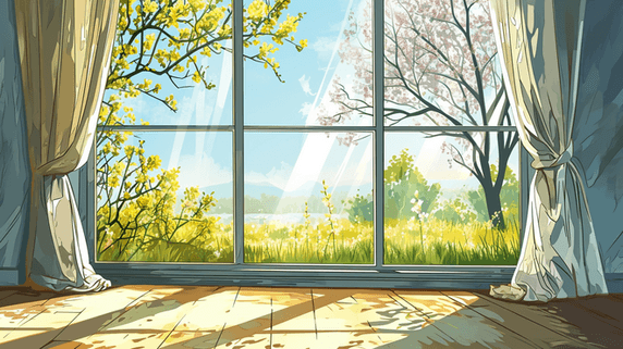 创意手绘扁平化窗台摆放花卉盆栽21插画图片