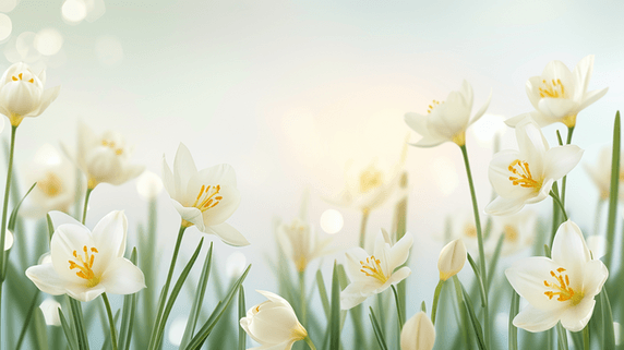 创意春天里户外阳光下草坪上花朵开放的背景3