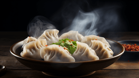 创意营养美味的中餐饺子冒热气食物美食