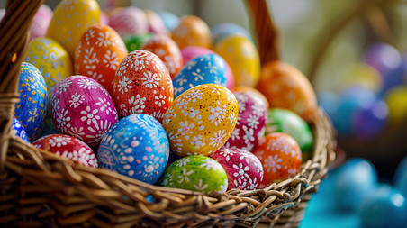 梦幻草地上篮子的彩蛋复活节设计