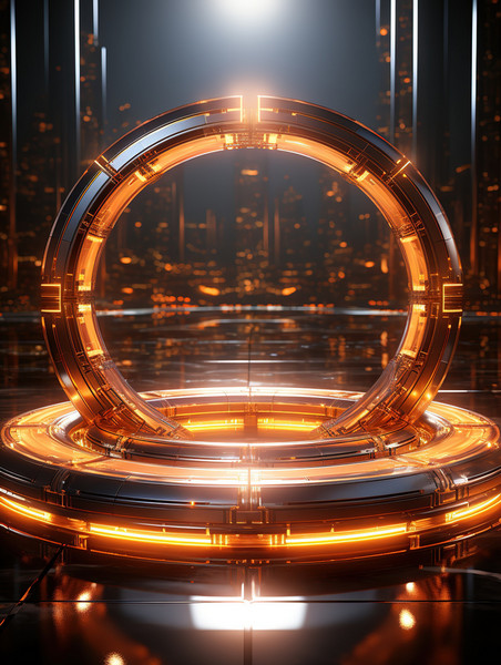 创意橙色圆形矩形发光电商背景科技科幻黑金色通道