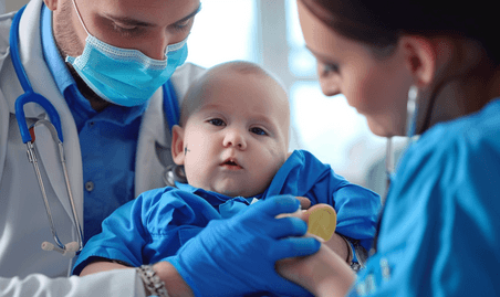 创意医生示范婴儿急救方法特写儿科检查医疗健康