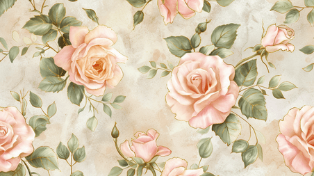 创意粉色家纺面料花纹底纹玫瑰花背景春天浪漫盛开的花朵插画7