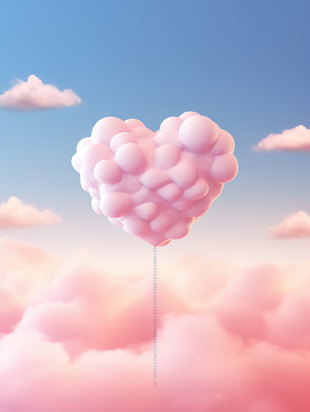 创意粉红色心形云情人节天空云朵爱心2