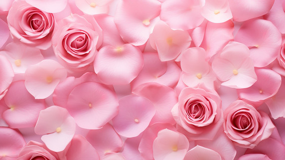 情人节浪漫唯美粉色玫瑰花瓣平铺图片