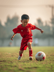 创意青年足球队玩足球游戏的年轻男孩亚洲人像儿童