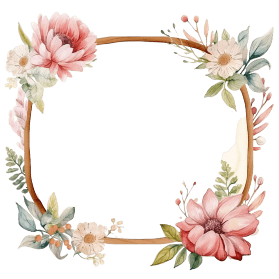 创意春天植物水彩边框装饰花朵图框元素免抠图案
