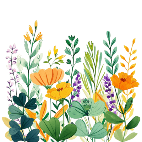 创意春天花草植物花朵手绘插画元素