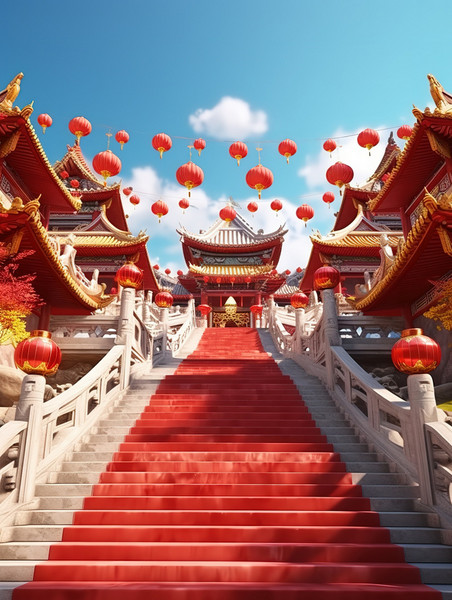 创意中式中国风春节传统建筑的年货节春节背景