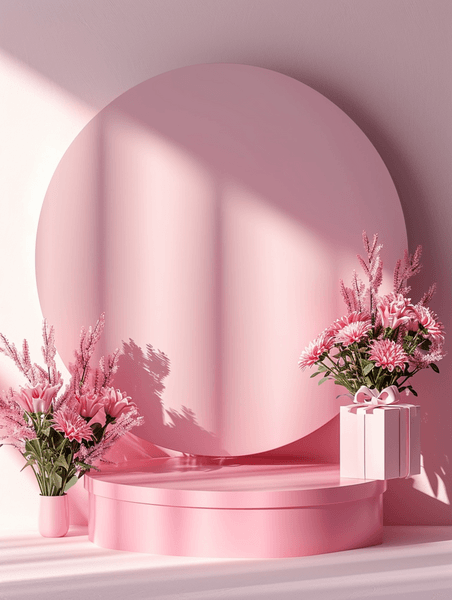 创意情人节产品展台粉色鲜花情人节花朵植物背景