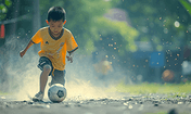 创意青年足球队玩足球游戏的年轻男孩亚洲儿童人像