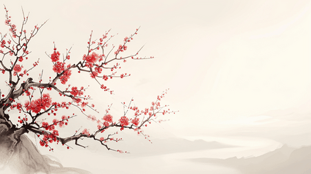 创意中国风植物梅花简约清新唯美树枝花朵开放的插画16