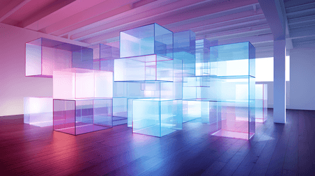 创意商务抽象玻璃空间感透明渐变方块空间矩形设计图