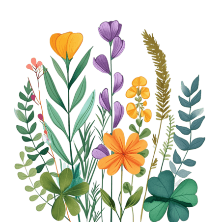 创意春天花草植物花朵手绘元素植物插画