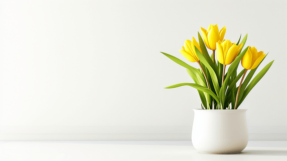 创意简约唯美白色花瓶里插花的春天植物郁金香背景7
