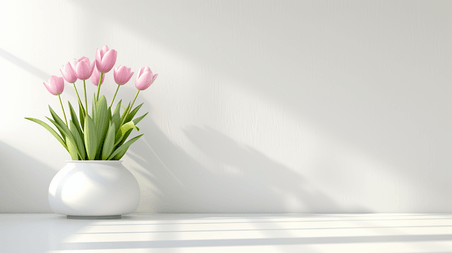 文艺春季花朵植物郁金香创意简约唯美白色花瓶里插花的背景1